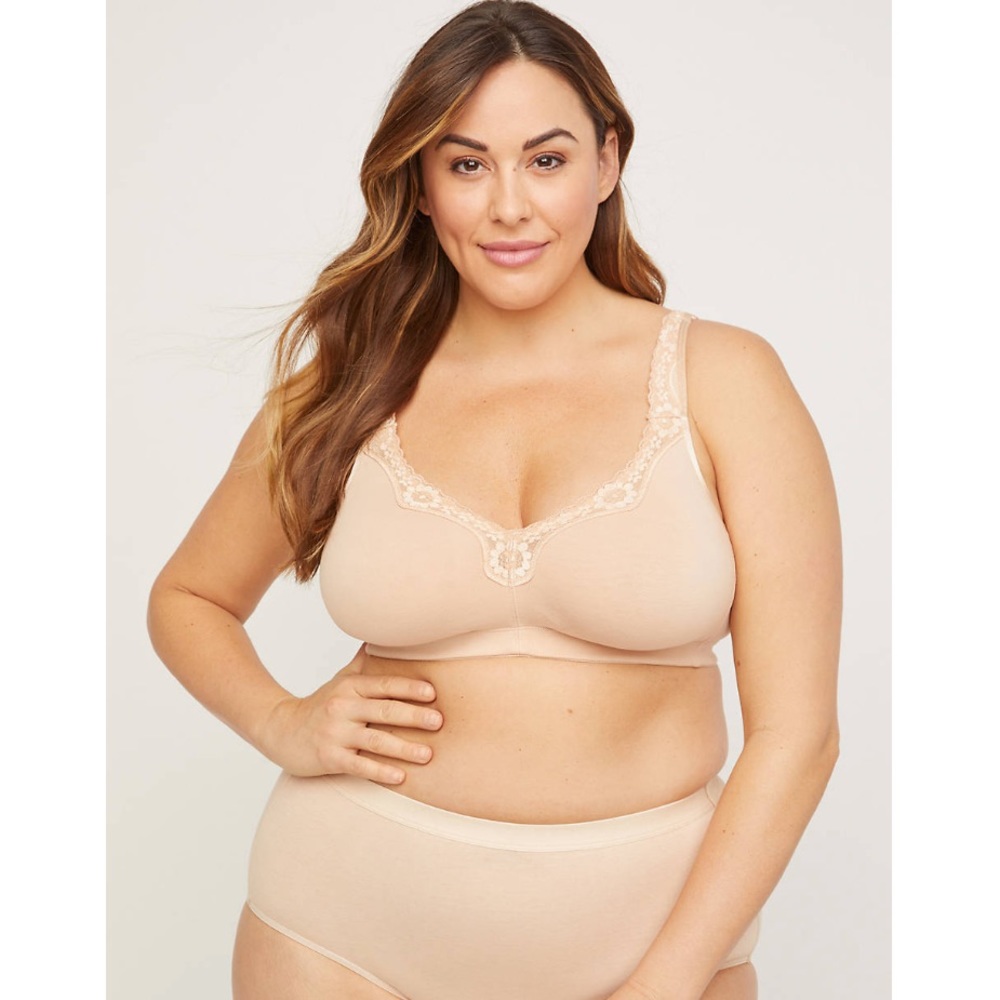 New Plus Size No Wire Cotton Comfort Lace Bra Nude - Picture 4 of 16